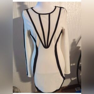 Just Me Beige and Black Long Sleeve Dress Small